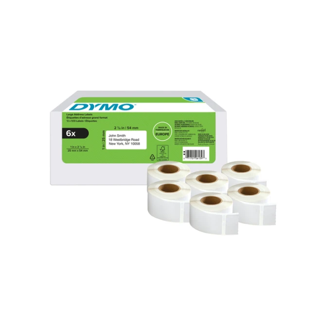 Etiket Dymo LabelWriter adressering 25x54mm 6 rollen á 500 stuks wit