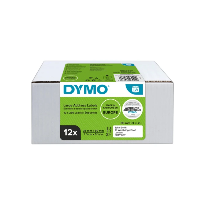 Etiket Dymo LabelWriter adressering 36x89mm 12 rollen á 260 stuks wit