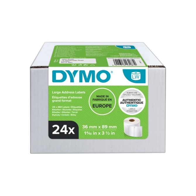 Etiket Dymo LabelWriter adressering 36x89mm 24 rollen á 260 stuks wit