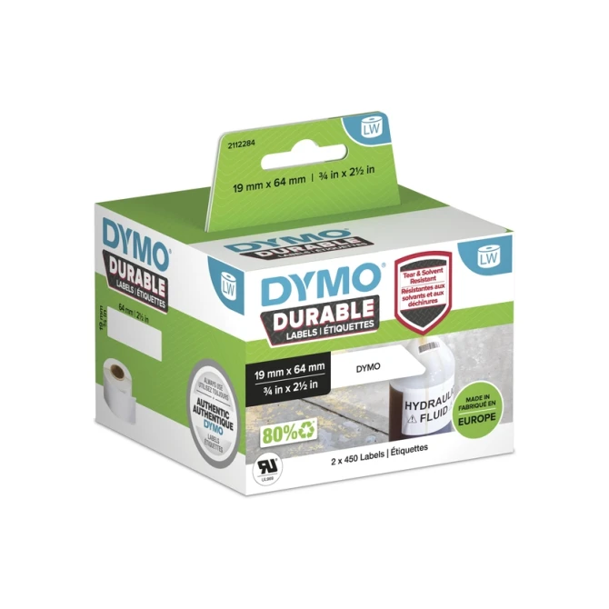 Etiket Dymo LabelWriter industrieel 19x64mm 2 rollen á 450 stuks wit