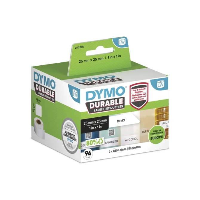 Etiket Dymo LabelWriter industrieel 25x25mm 2 rollen á 850 stuks wit