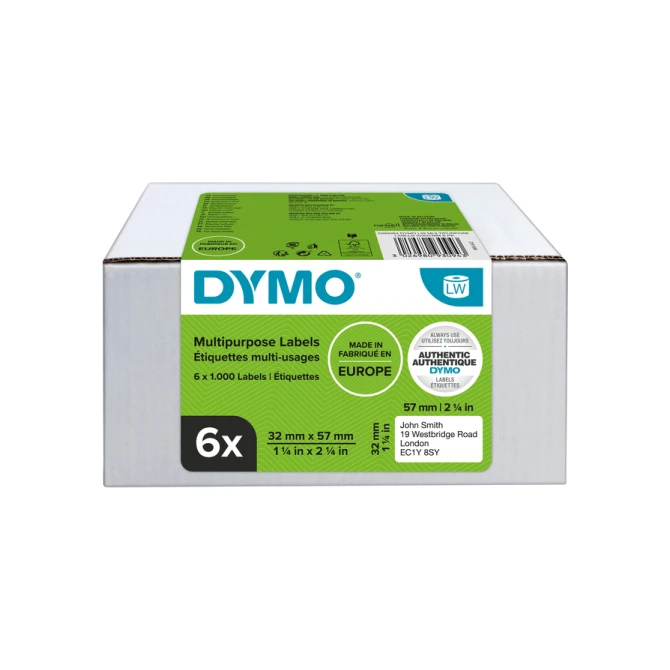 Etiket Dymo LabelWriter multifunctioneel 32x57mm 6 rollen á 1000 stuks wit