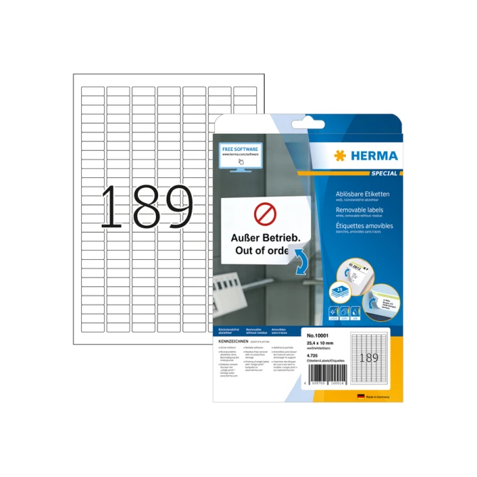 Etiket HERMA 10001 A4 25.4x10mm verwijderbaar wit 4725 etiketten