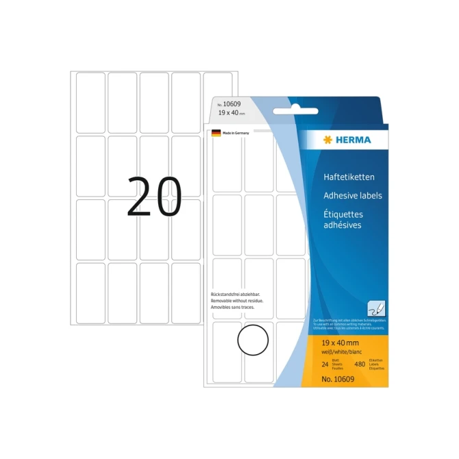 Etiket HERMA 10609 19x40mm verwijderbaar 480 etiketten