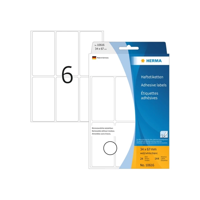 Etiket HERMA 10616 34x67mm verwijderbaar 144 etiketten