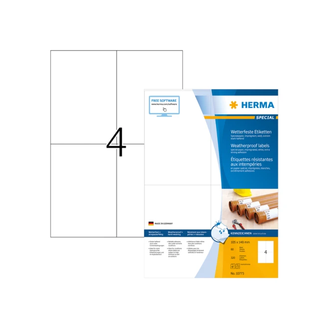 Etiket HERMA 10773 105x148mm weerbestendig wit 320stuks