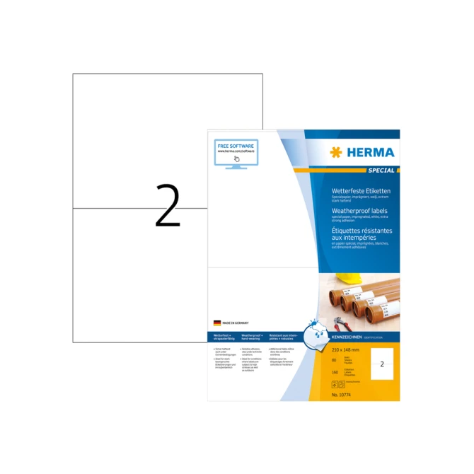 Etiket HERMA 10774 210x148mm weerbestendig wit 160stuks