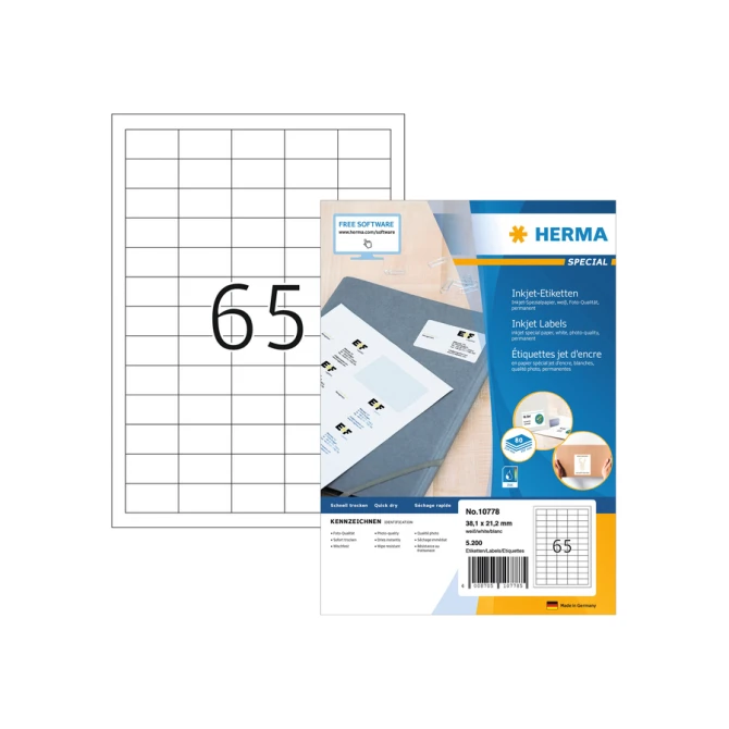 Etiket HERMA 10778 38.1x21.2mm wit 5200stuks