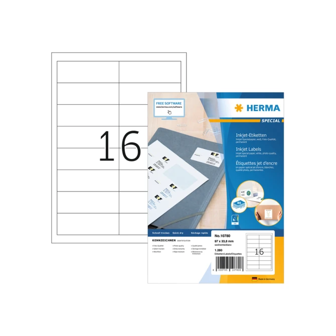 Etiket HERMA 10780 97x33.8mm wit 1280stuks