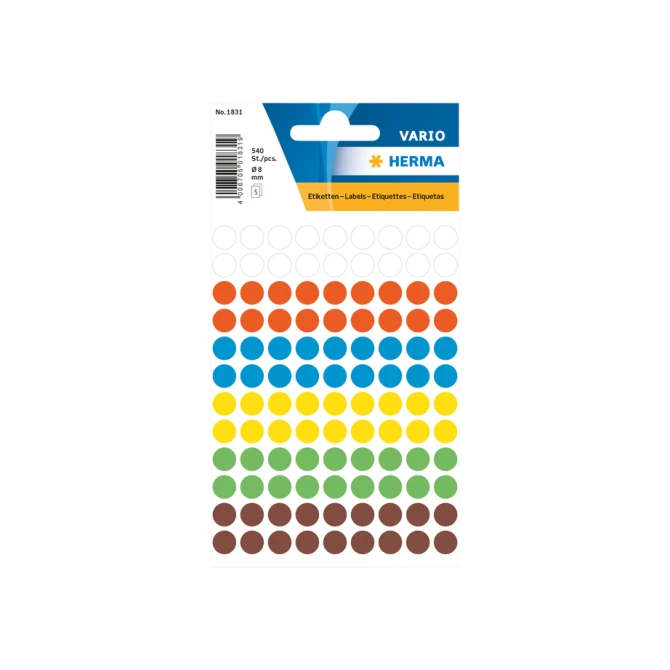 Etiket HERMA 1831 rond 8mm assorti 540stuks