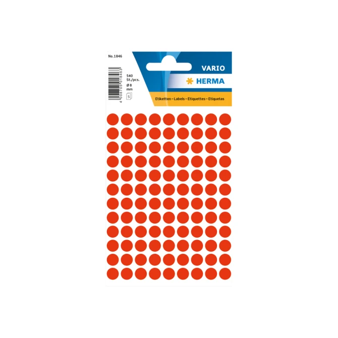 Etiket HERMA 1846 rond 8mm fluor rood 540stuks