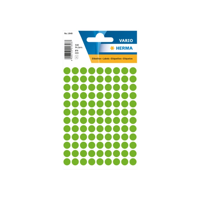 Etiket HERMA 1848 rond 8mm fluor groen 540stuks