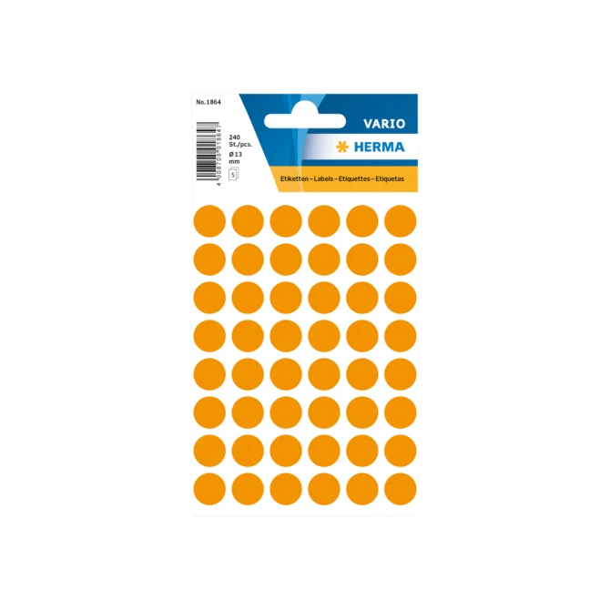 Etiket HERMA 1864 rond 12mm fluor oranje 240stuks