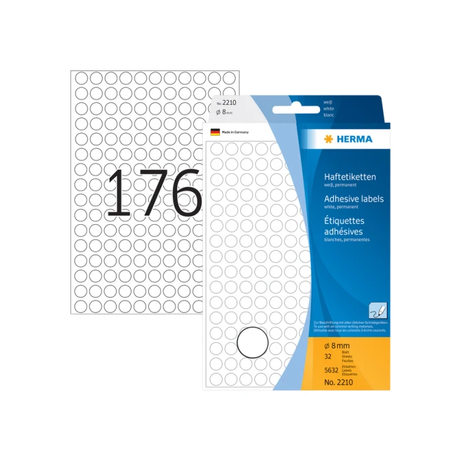 Etiket HERMA 2210 rond 8mm wit 5632stuks
