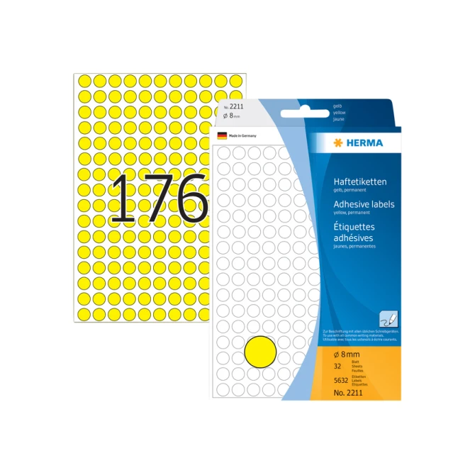 Etiket HERMA 2211 rond 8mm geel 5632stuks