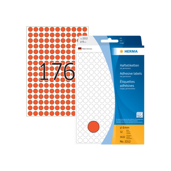 Etiket HERMA 2212 rond 8mm rood 5632stuks