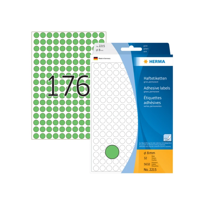 Etiket HERMA 2215 rond 8mm groen 5632stuks