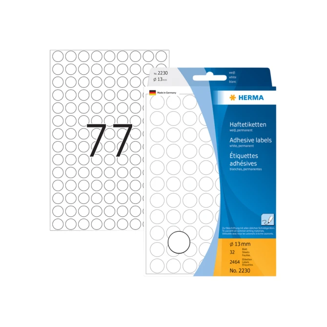 Etiket HERMA 2230 rond 13mm wit 2464stuks