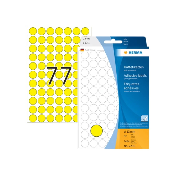 Etiket HERMA 2231 rond 13mm geel 2464stuks