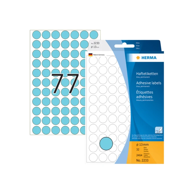 Etiket HERMA 2233 rond 13mm blauw 2464stuks