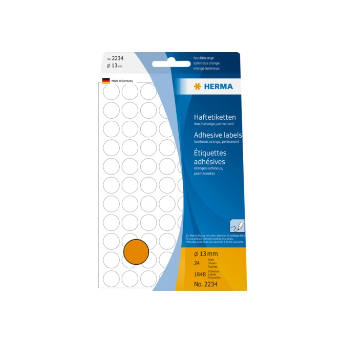 Etiket HERMA 2234 rond 13mm fluor oranje 1848stuks