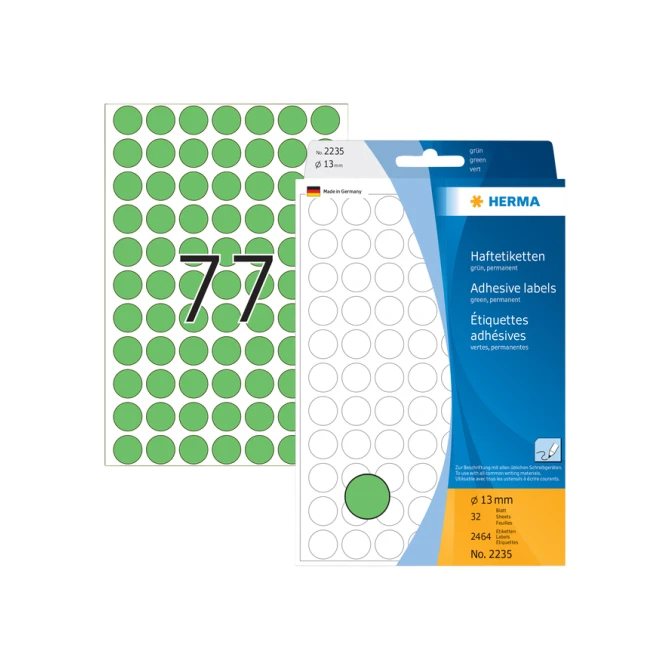 Etiket HERMA 2235 rond 13mm groen 2464stuks