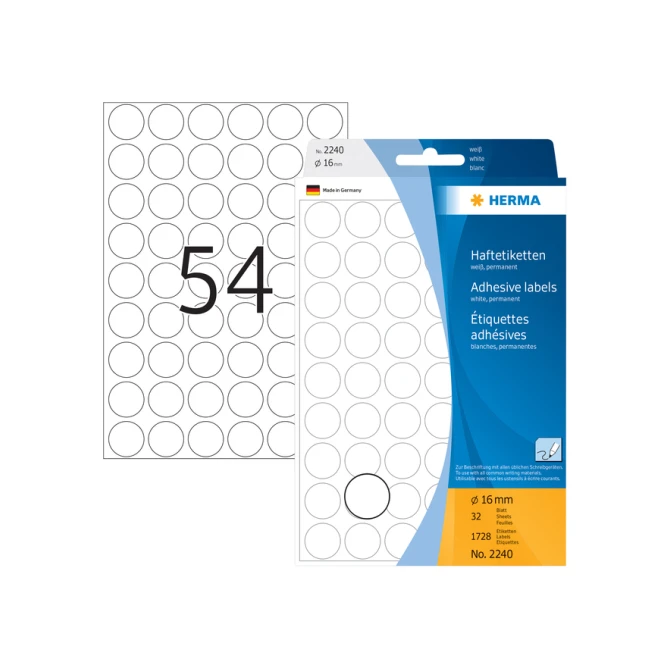 Etiket HERMA 2240 rond 16mm wit 1728stuks