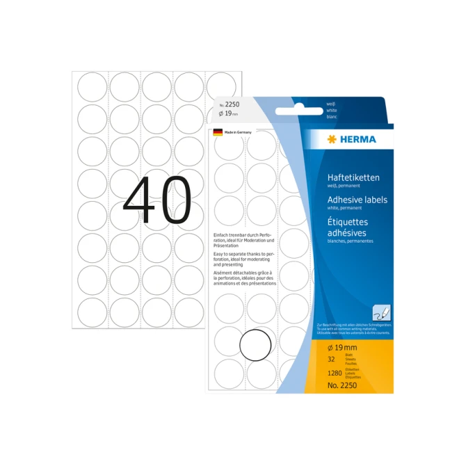Etiket HERMA 2250 rond 19mm wit 1280stuks