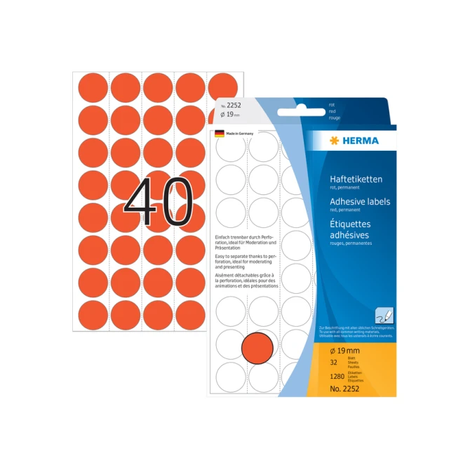 Etiket HERMA 2252 rond 19mm rood 1280stuks