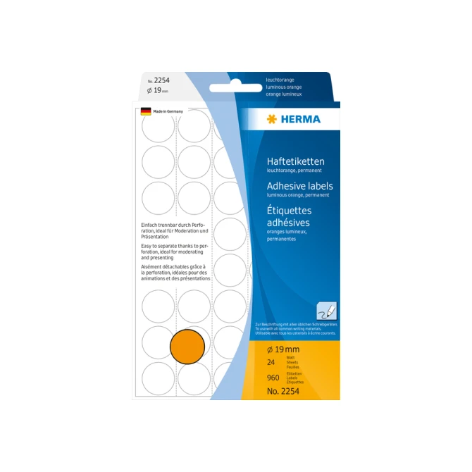 Etiket HERMA 2254 rond 19mm fluor oranje 960stuks