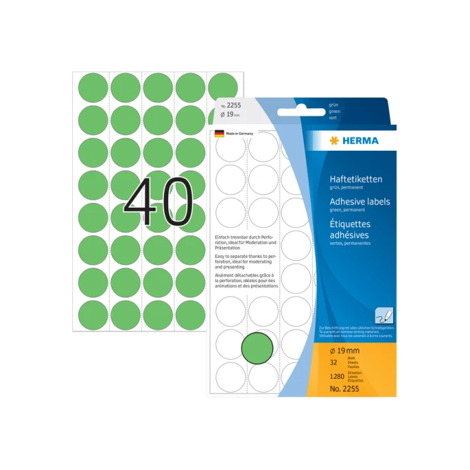Etiket HERMA 2255 rond 19mm groen 1280stuks