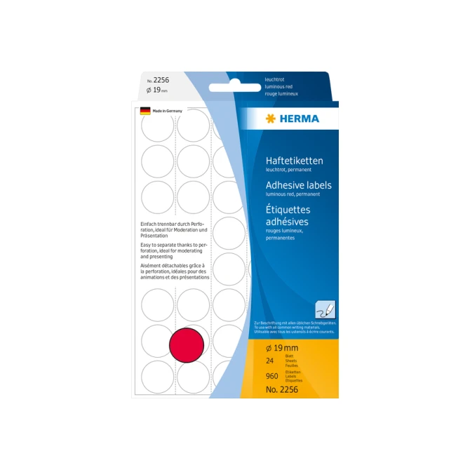 Etiket HERMA 2256 rond 19mm fluor rood 960stuks