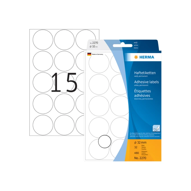 Etiket HERMA 2270 rond 32mm wit 480stuks