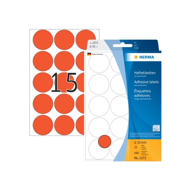 Etiket HERMA 2272 rond 32mm rood 480stuks