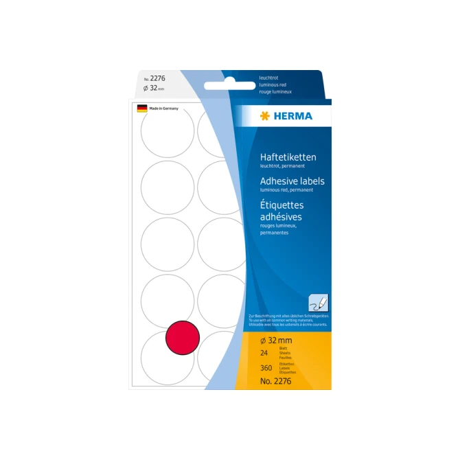 Etiket HERMA 2276 rond 32mm fluor rood 360stuks