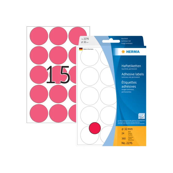 Etiket HERMA 2276 rond 32mm fluor rood 360stuks