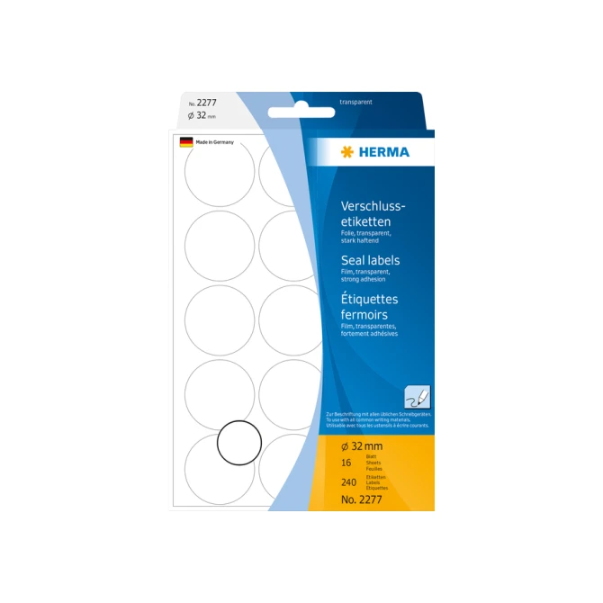 Etiket HERMA 2277 rond 32mm transparant 240stuks