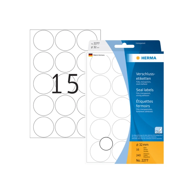 Etiket HERMA 2277 rond 32mm transparant 240stuks