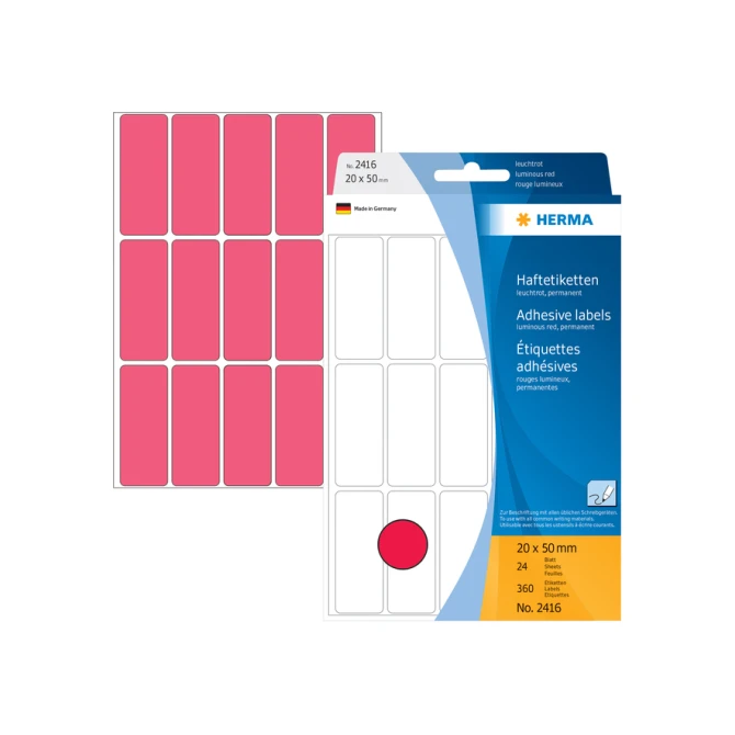 Etiket HERMA 2416 20x50mm fluor rood 360 etiketten