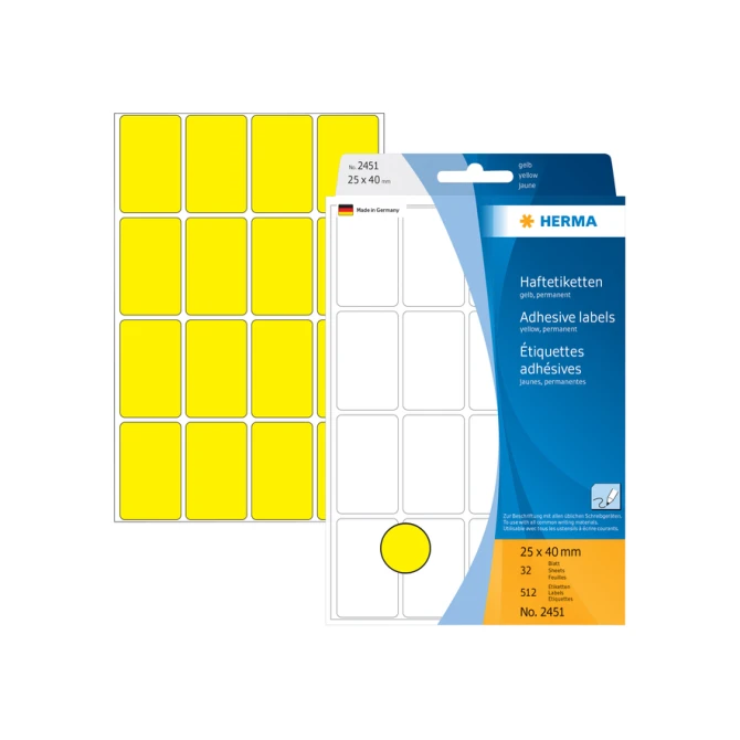 Etiket HERMA 2451 25x40mm geel 512 stuks