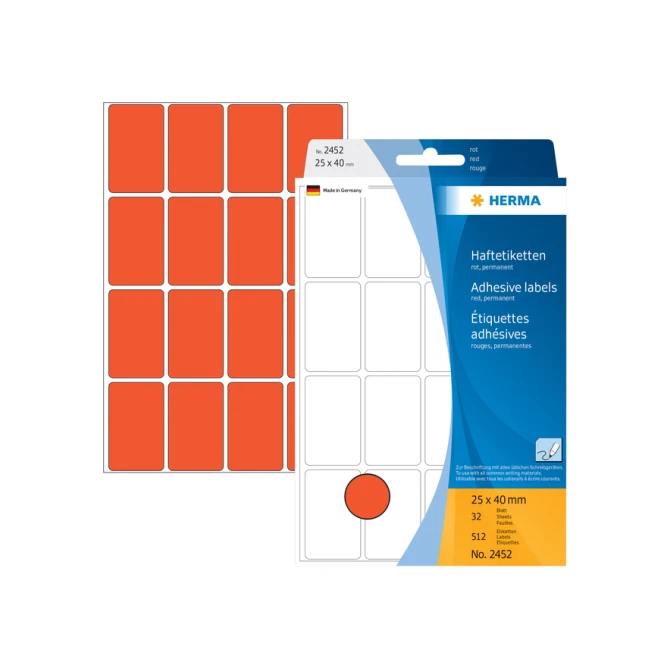 Etiket HERMA 2452 25x40mm rood 512 stuks