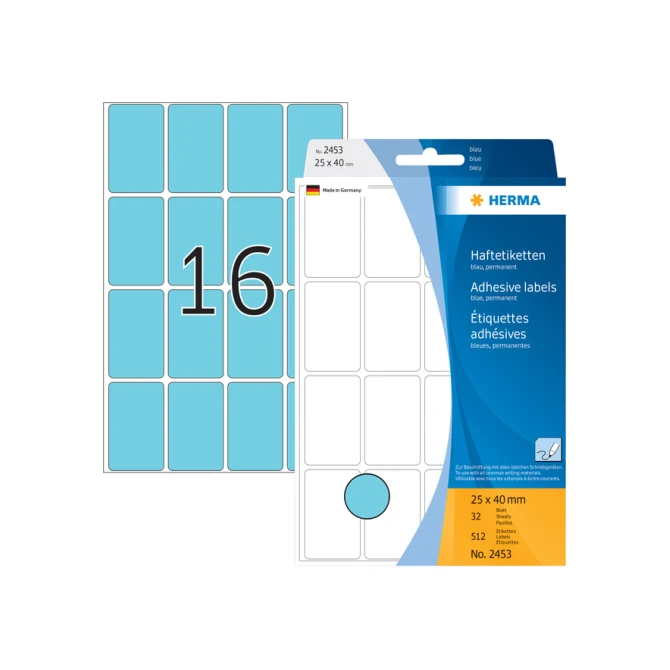 Etiket HERMA 2453 25x40mm blauw 512stuks
