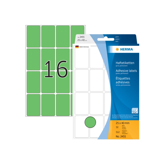 Etiket HERMA 2455 25x40mm groen 512stuks