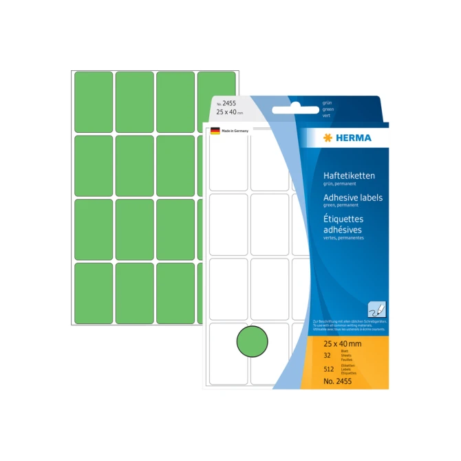 Etiket HERMA 2455 25x40mm groen 512stuks