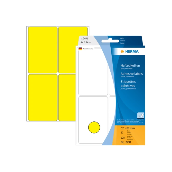 Etiket HERMA 2491 52x82mm geel 128 stuks
