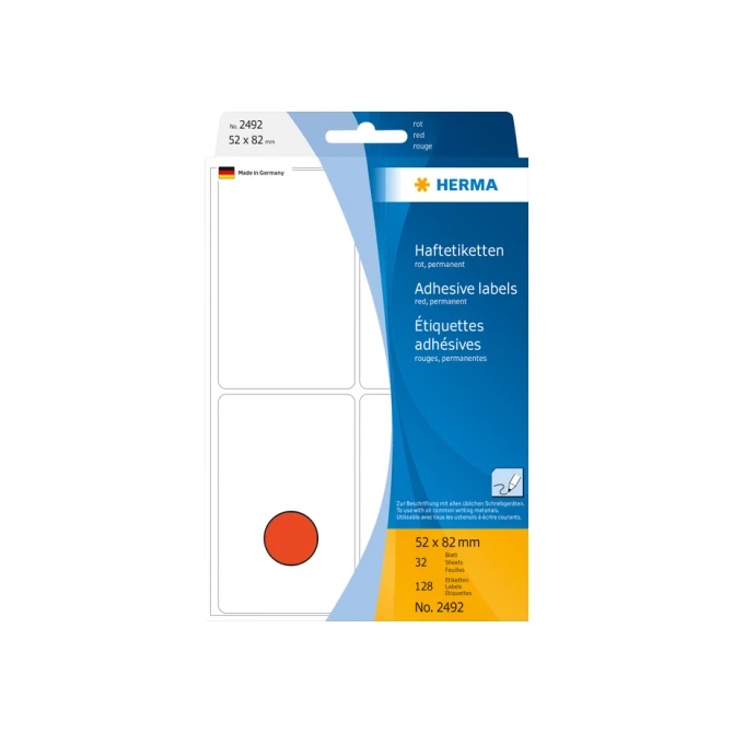 Etiket HERMA 2492 52x82mm rood 128 stuks