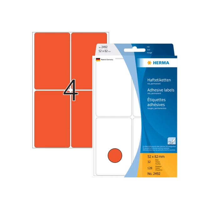 Etiket HERMA 2492 52x82mm rood 128 stuks