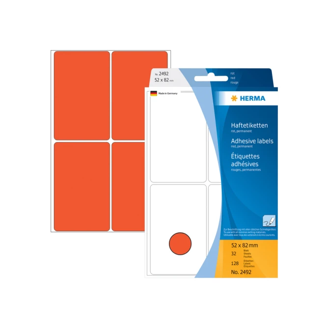 Etiket HERMA 2492 52x82mm rood 128 stuks