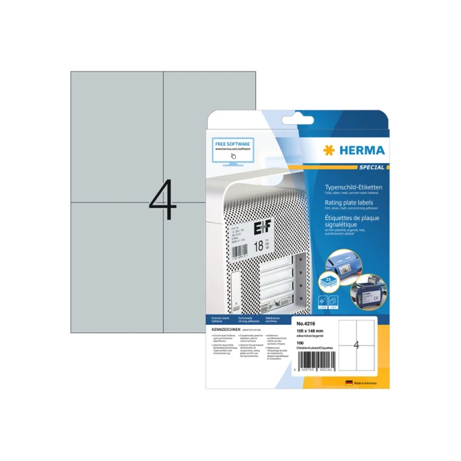 Etiket HERMA 4216 105x148mm weerbestendig zilver 100stuks