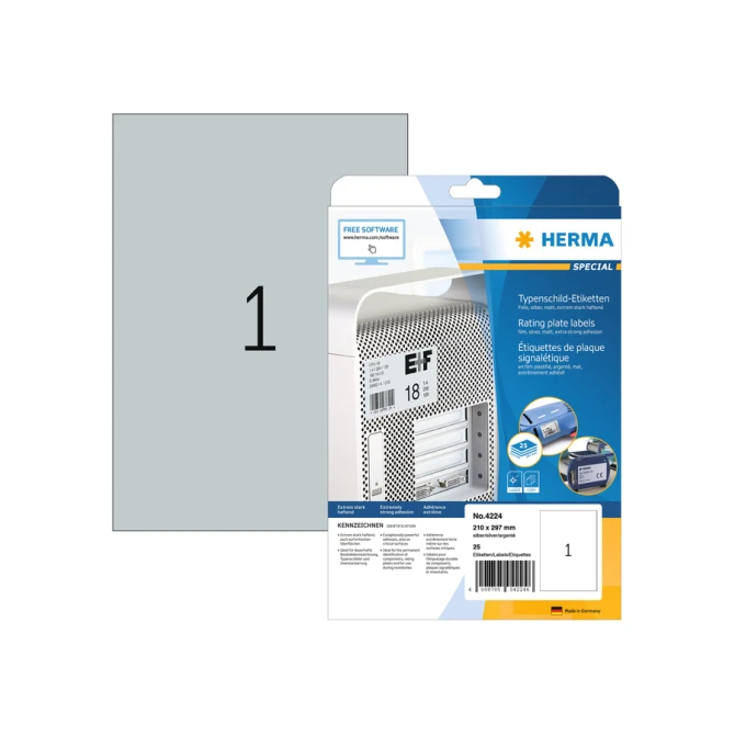 Etiket HERMA 4224 210x297mm weerbestendig zilver 25stuks
